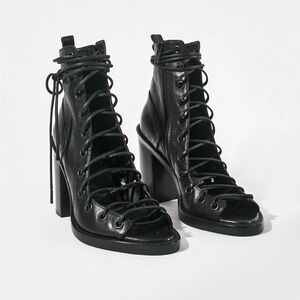 Ann Demeulemeester Black Lace-Up Leather Open-Toe Heel Sandals